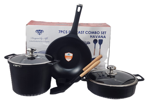 Batería De Cocina Alfa Havana Cerámica Color Negro 7 Piezas (G)