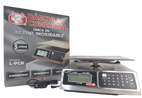 TORREY Báscula Comercial LPCR-40, Acero Inoxidable, LED, Balanza, 40 kg, 2/5 gramos, Función de Caja Registradora (G)